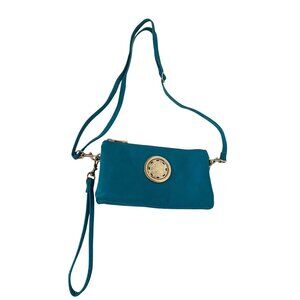 Teal Crossbody Purse Handbag Multi compartment 8.5x5x2 Wallet Wristlet Leather